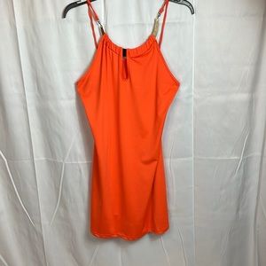 Orange cocktail dress with fashion charm in front Sz Large